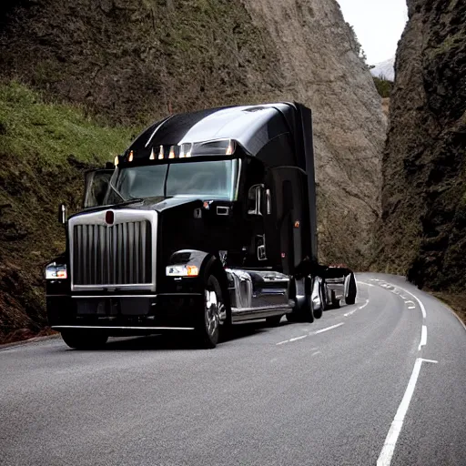 Prompt: Kenworth T660 escaping the Abyss, gothic