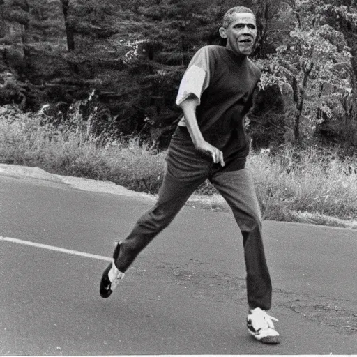 Image similar to Found footage of Obama chasing a hiker, 1986