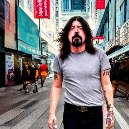 Image similar to dave grohl lost in shanghai, ultra realistic picture