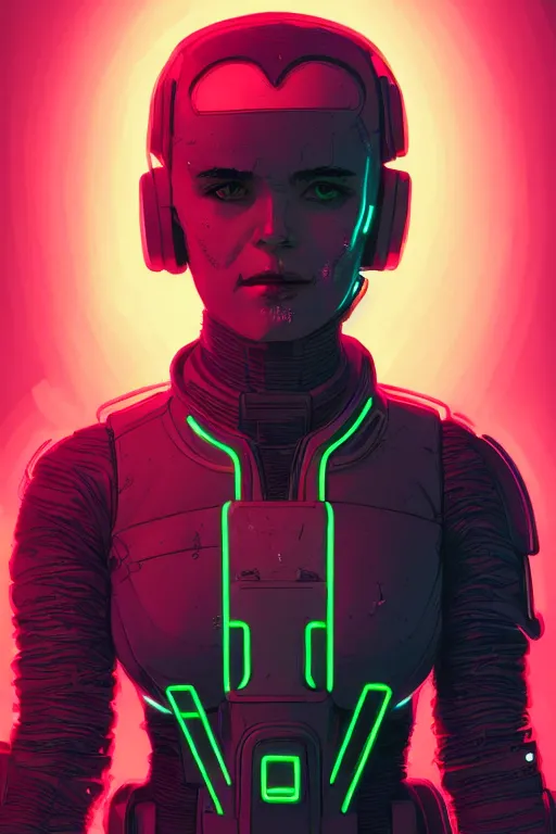 Image similar to portrait of a girl with a biomechanic armor and neon light by Laurie Greasley and Greg Rutkowski , digital painting, highly detailed, trending on artstation