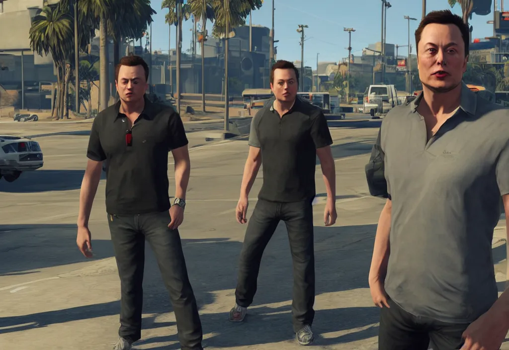 Image similar to elon musk in the video game in gta 5, gameplay screenshot, close up, 3 d rendering. unreal engine. amazing likeness. very detailed.