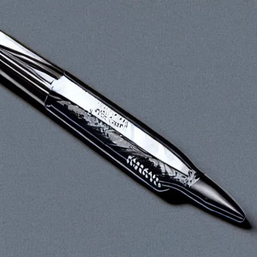 Prompt: a product photo of a multi - ink pen exacto knife by junji ito, ethereal eel