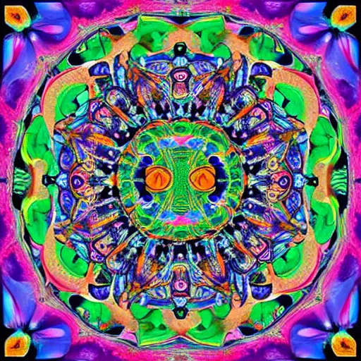 Image similar to A mandala of cats, hyper detailed, psychedelic