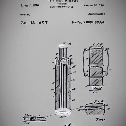 Image similar to patent art of a lightsaber, labeled, sketch, beautiful