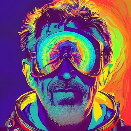Prompt: John McAfee an extremely psychedelic experience, colorful, surreal, dramatic lighting, cosmonaut, LSD, face, detailed, intricate, elegant, highly detailed, digital painting, artstation, concept art, smooth, sharp focus, illustration, art by Sam Spratt, Dan Mumford, Artem Demura and Alphonse Mucha