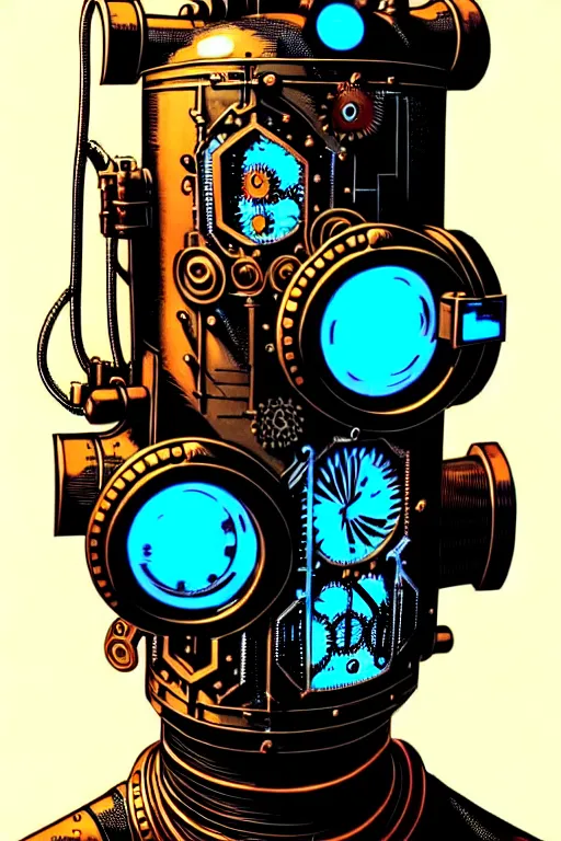 Image similar to steampunk cryo chamber containing an cyborg, high details, intricately detailed, by vincent di fate, inking, 3 color screen print, masterpiece, trending on artstation,, sharp, details, hyper - detailed, hd, 4 k, 8 k