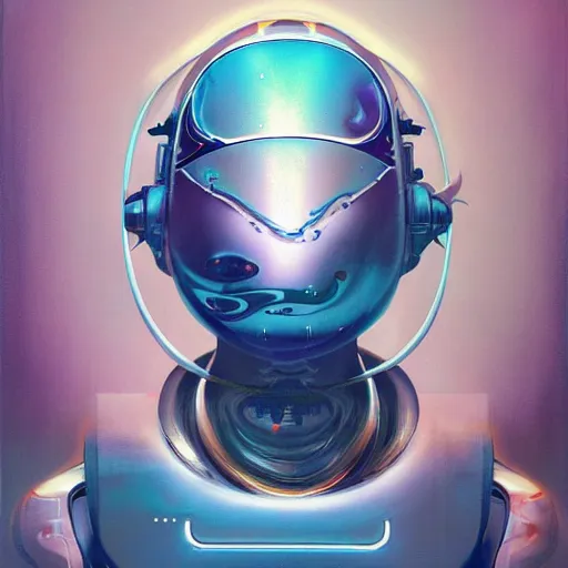 Image similar to scifi futurism automaton minimalism chrome by peter mohrbacher art Hajime Sorayama airbrush hyperrealism model abstract shatter fragments cubism futurism pastel blue soft flat minimal minimalism portrait face jackson pollock ukiyo-e lithograph mark ruthko swirl escape noise shimmer glow paint