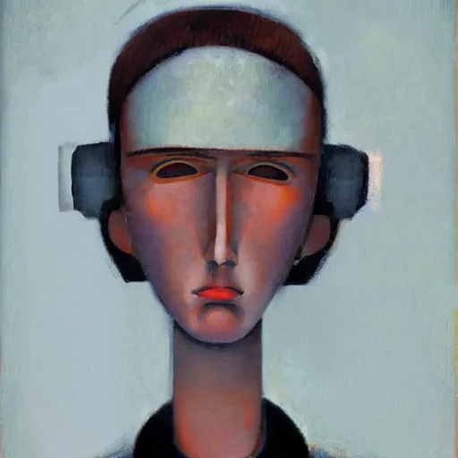 Image similar to portrait of a robot by amadeo modigliani in the style of greg rutkowski