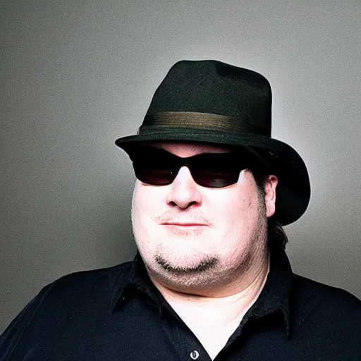 Prompt: closeup portrait of john popper from the band blues traveler