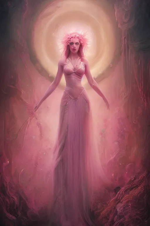 Image similar to Beautiful Goddess of Pink Vapor, digital art, fantasy, magic, professional illustration by Seb McKinnon, WLOP, and artgerm, illustration