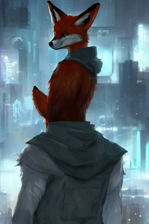 Image similar to a fox fursona, trending on artstation, by kawacy, furry art, digital art, cyberpunk, high quality, backlighting