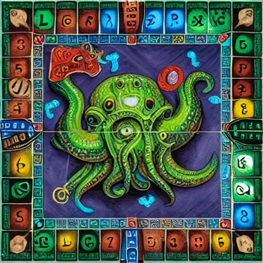 Image similar to eldritch scrabble board game cthulhu dagon rlyeh