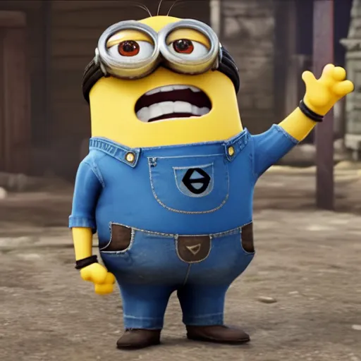 Prompt: Film still of a Minion, from Red Dead Redemption 2 (2018 video game)