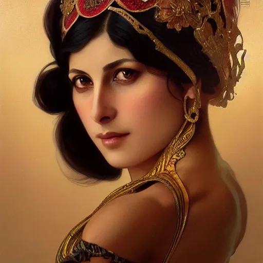 Image similar to beautiful portrait of mata hari, natural beauty expressive pose, fantasy, intricate, elegant, highly detailed, digital painting, artstation, concept art, smooth, sharp focus, illustration, art by artgerm and greg rutkowski and alphonse mucha