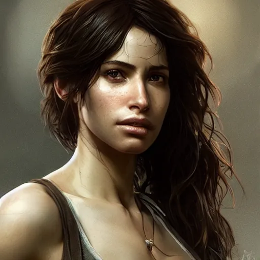 Image similar to ultra realistic illustration, sarah shahi from last of us, intricate, elegant, highly detailed, digital painting, artstation, concept art, smooth, sharp focus, illustration, art by artgerm and greg rutkowski and alphonse mucha