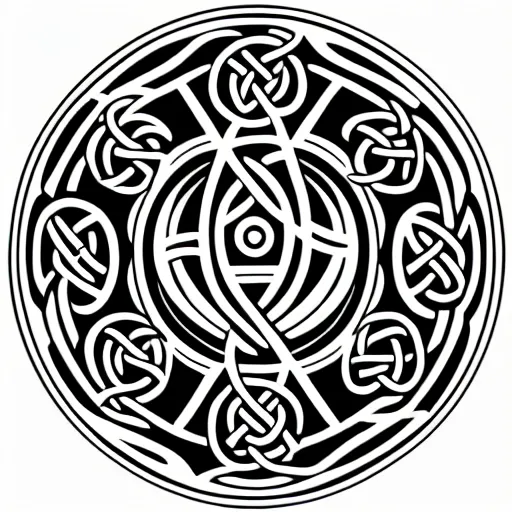 Prompt: a circular vector tattoo design in an art deco style, and in a celtic knot style.