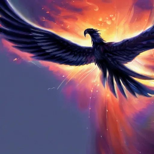 Image similar to pheonix gliding at night with fire on wings, fantasy art, computer art,concept art, higj detail, atmospheric