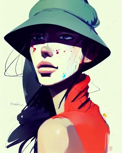 Image similar to a ultradetailed beautiful painting of a stylish woman wearing a bucket hat, by conrad roset, greg rutkowski and makoto shinkai trending on artstation