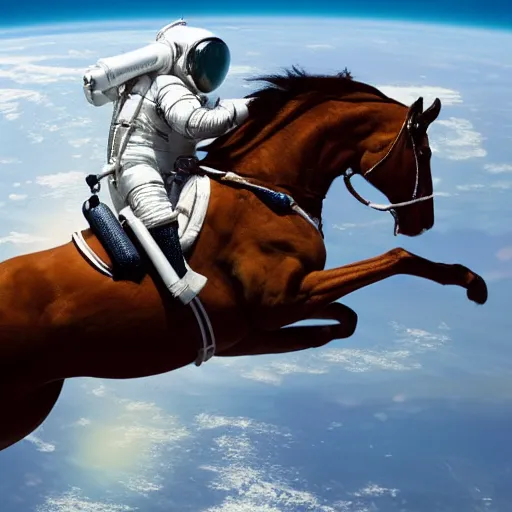 Prompt: cosmonaut horse in a space suit floating in outer space, highly detailed, nasa picture, 4 k