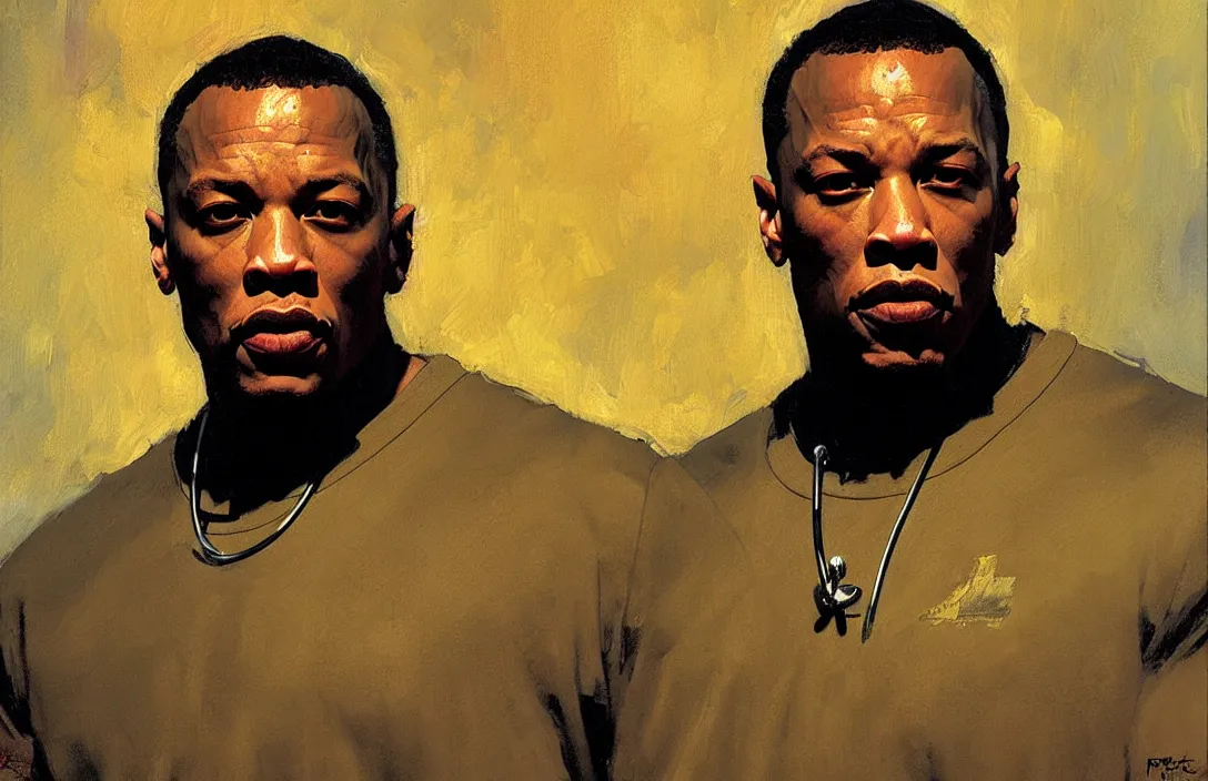 Prompt: portrait of dr dre!!!!!!!!!!!!!!!!!!!!!!!!!!!, detailed face, detailed painting,, epic lighting, by ilya repin, phil hale and kent williams