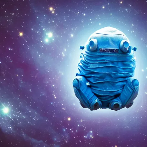 Prompt: a blue tardigrade floating in space, realistic - s 1 5 0