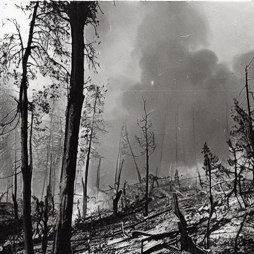 Prompt: “forest fire, 1900’s photo”