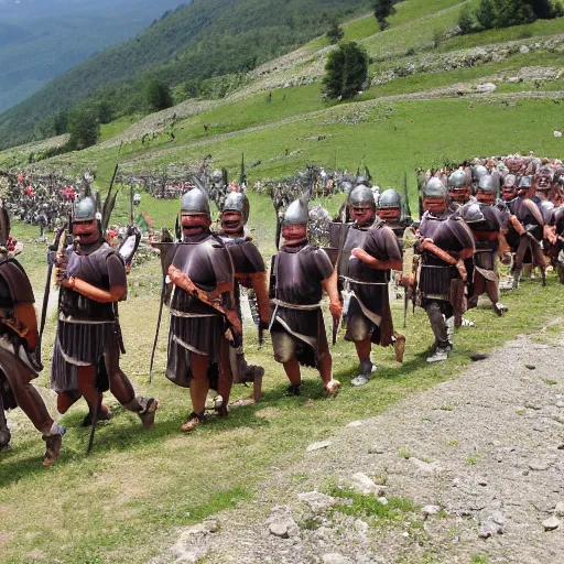 Image similar to the roman army marching up a mountain, photo taken from 1 mile away.
