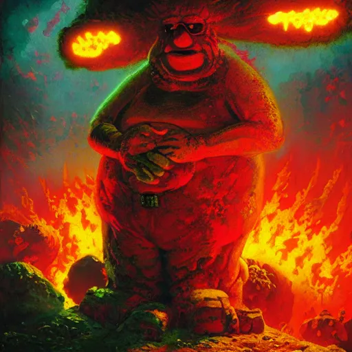 Prompt: peter griffin in hell by paul lehr and moebius