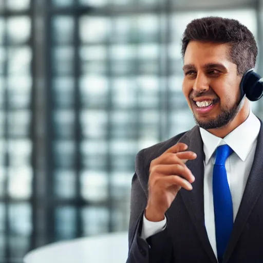 Prompt: stock photo of businessman talking on a bluetooth headset made out of a brownie