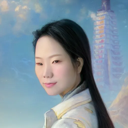 Image similar to portrait of an taiwanese woman ( 3 5 ) from taiwan in 2 0 2 1, an oil painting by ross tran and thomas kincade