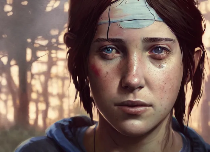 Image similar to highly detailed portrait of chloe price, in the last of us, stephen bliss, 8 k, unreal engine, fantasy art by greg rutkowski, loish, rhads, ferdinand knab, makoto shinkai and lois van baarle, ilya kuvshinov, rossdraws, tom bagshaw, global illumination, radiant light, detailed and intricate environment