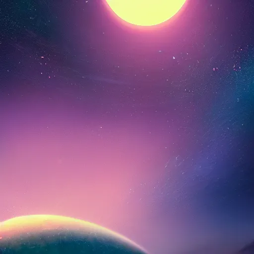 Image similar to a detailed matte painting of a marble - like water planet orbiting a large purple sun in a sea of stars surrounded by colorful swirling gas clouds, by alena aenami, petros afshar and greg rutkowski trending on artstation, deviantart, planet, clouds, earth, exoplanet, stars, nubulae hubble, 8 k, 4 k