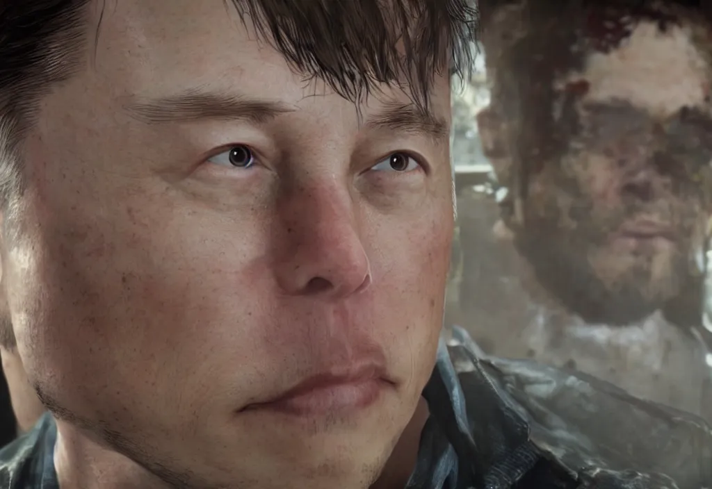 Image similar to elon musk in the video game in the last of us, gameplay screenshot, close up, 3 d rendering. unreal engine. amazing likeness. very detailed.