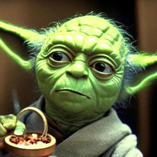 Image similar to film still of yoda dealing drugs in the new star wars movie 4 k