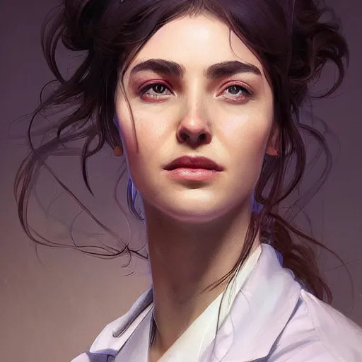 Image similar to portrait of a person named 9iJk11NHVN as a doctor, highly detailed, digital painting, artstation, concept art, sharp focus, illustration, art by artgerm and greg rutkowski and alphonse mucha