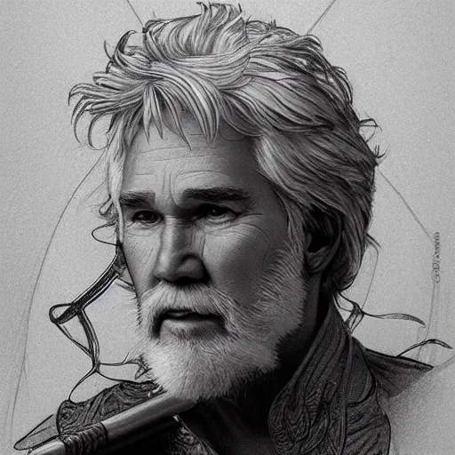 Prompt: beautiful lifelike award winning pencil illustration of kenny rogers trending on art station artgerm greg rutkowski alphonse mucha cinematic atmospheric