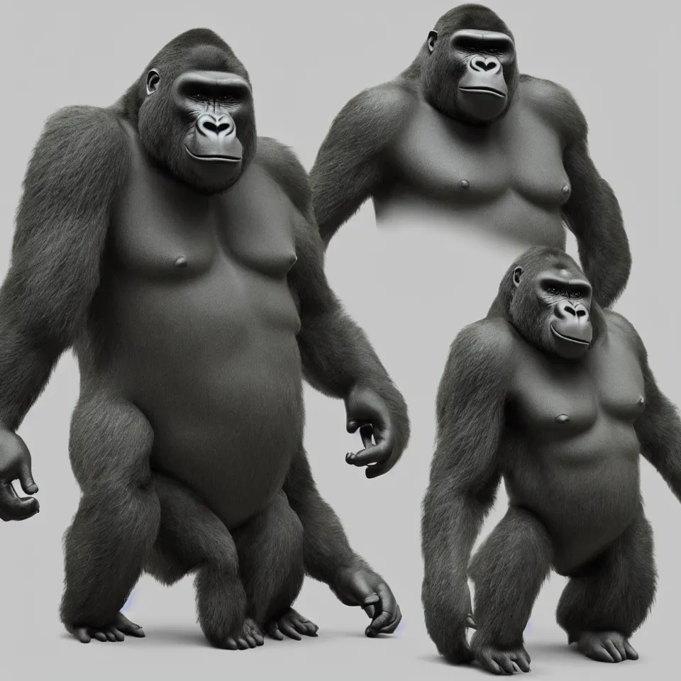 Image similar to A gorilla that looks like Shrek, 3D model, Unreal Engine, Blender, highly detailed