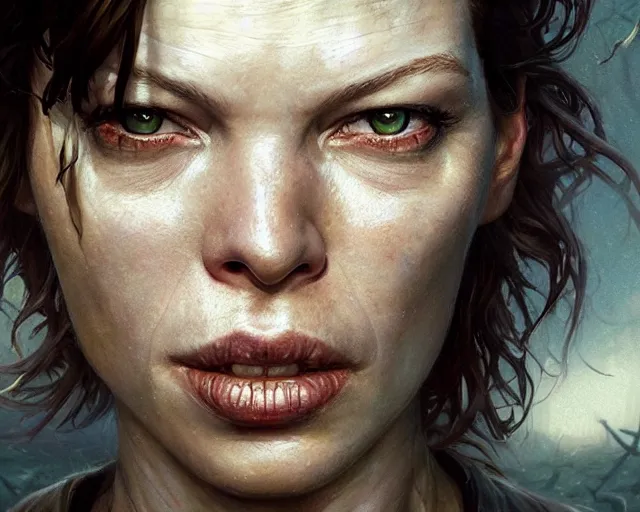 Prompt: highly detailed portrait of milla jovovich, in the walking dead, stephen bliss, unreal engine, fantasy art by greg rutkowski, loish, rhads, ferdinand knab, makoto shinkai and lois van baarle, ilya kuvshinov, rossdraws, tom bagshaw, global illumination, radiant light, detailed and intricate environment