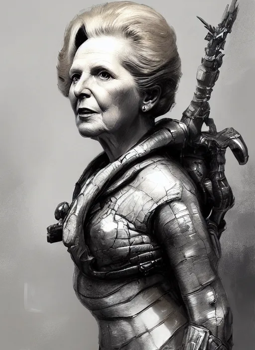 Prompt: Portrait of Margaret Thatcher, marvel comics, dark, intricate, highly detailed, smooth, artstation, digital illustration by Ruan Jia and Mandy Jurgens and Artgerm and Wayne Barlowe and Greg Rutkowski and Frank Frazetta