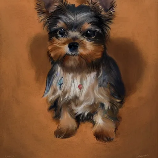 Prompt: teacup yorkshire terrier sitting on throne, surrounded by many mouses, portrait art by donato giancola and greg rutkowski, realistic face, digital art, trending on artstation, symmetry