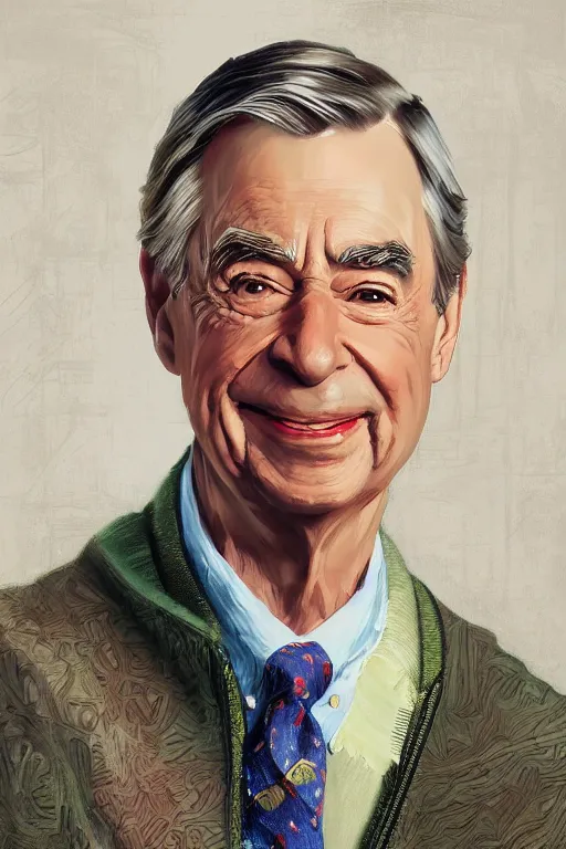 Prompt: mister rogers portrait, intricate, by stanley artgerm lau, greg rutkowski, thomas kindkade, alphonse mucha, loish, norman rockwell