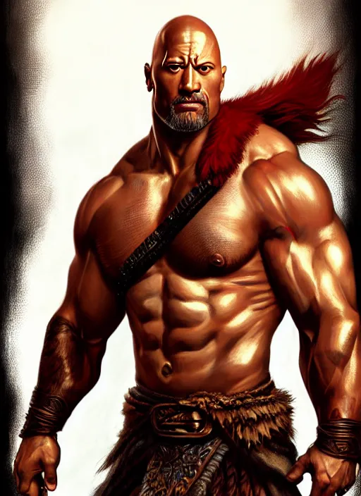 Prompt: ! dream portrait of aggressive dwayne johnson as kratos, d & d, muscular! intricate, elegant, highly detailed, digital painting, artstation, concept art, smooth, sharp focus, illustration, art by artgerm and greg rutkowski and alphonse mucha