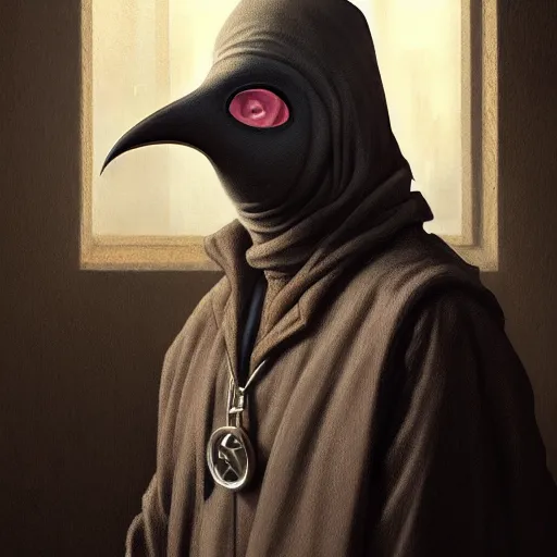 Image similar to portrait of a modern plague doctor,hyperdetailed,hyperrealistic,photorealistic,art by trevor henderson,greg rutkowski,artstation,deviantart,professional lighting,western comic style,sharp lineart,eerie,cg society