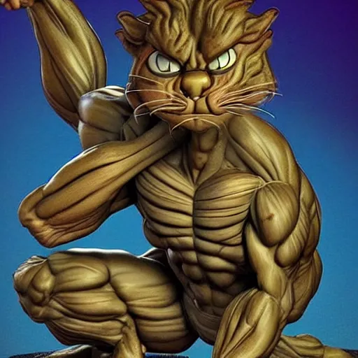 Prompt: extremely muscular and veiny garfield, epic pose, vivid details