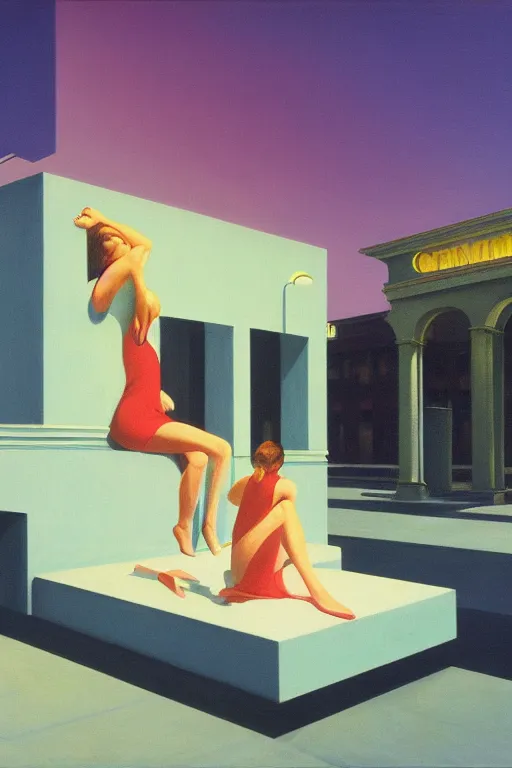 Image similar to liminal vaporwave surrealism, painted by Edward Hopper, airbrush