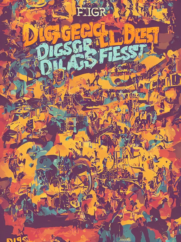 Image similar to poster for the diggerfest festival, digger land amusement park, concert, couple dancing, really good vibes, creative, 2 0 0 0 s, aesthetic