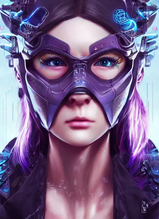 Image similar to beautiful, young cyberpunk ninja woman, extremely detailed gorgeous face, looks realistic, hyper-detailed portrait, sad eyes tears, vaporwave aesthetic, synthwave, magical, fantasy, ninchaku , artist Artgerm i and WLOP