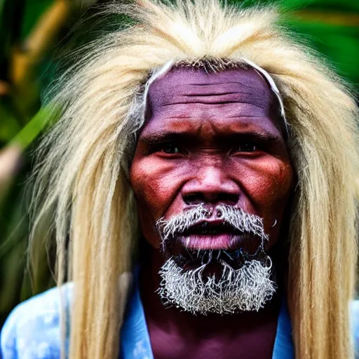 Image similar to photo, papua man with long beautiful blonde hair