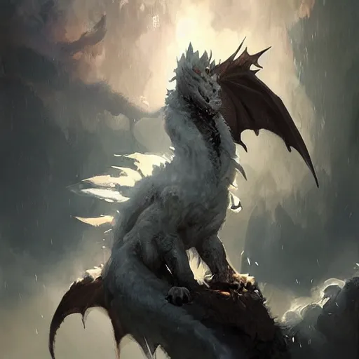 Image similar to furry fluffy floof dragon, by greg rutkowski