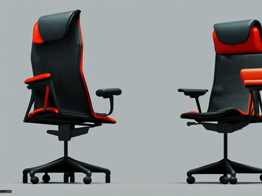 Image similar to a gaming chair in the style of herman miller, science fiction industrial hard science concept art, 8K render octane high definition cgsociety, photorealistic, unreal engine 5